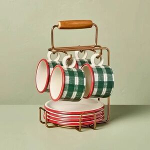 NWT Hearth & Hand reactive glaze hot cocoa mugs and caddy 9 piece set